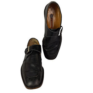 A. Testoni Mens Black Leather Monk Strap Dress Shoes Size 10 Italy 835